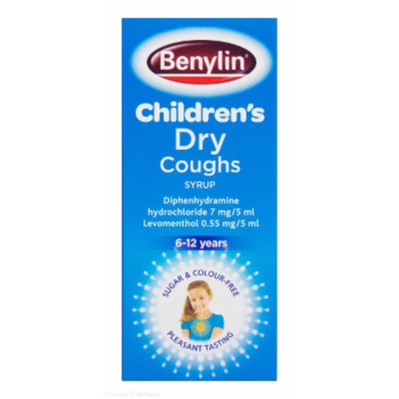 Benylin Children’s Dry Coughs SyrupDiphenhydramine Hydrochloride 7mg/5mlLevomenthol 0.55mg/5ml 125ml