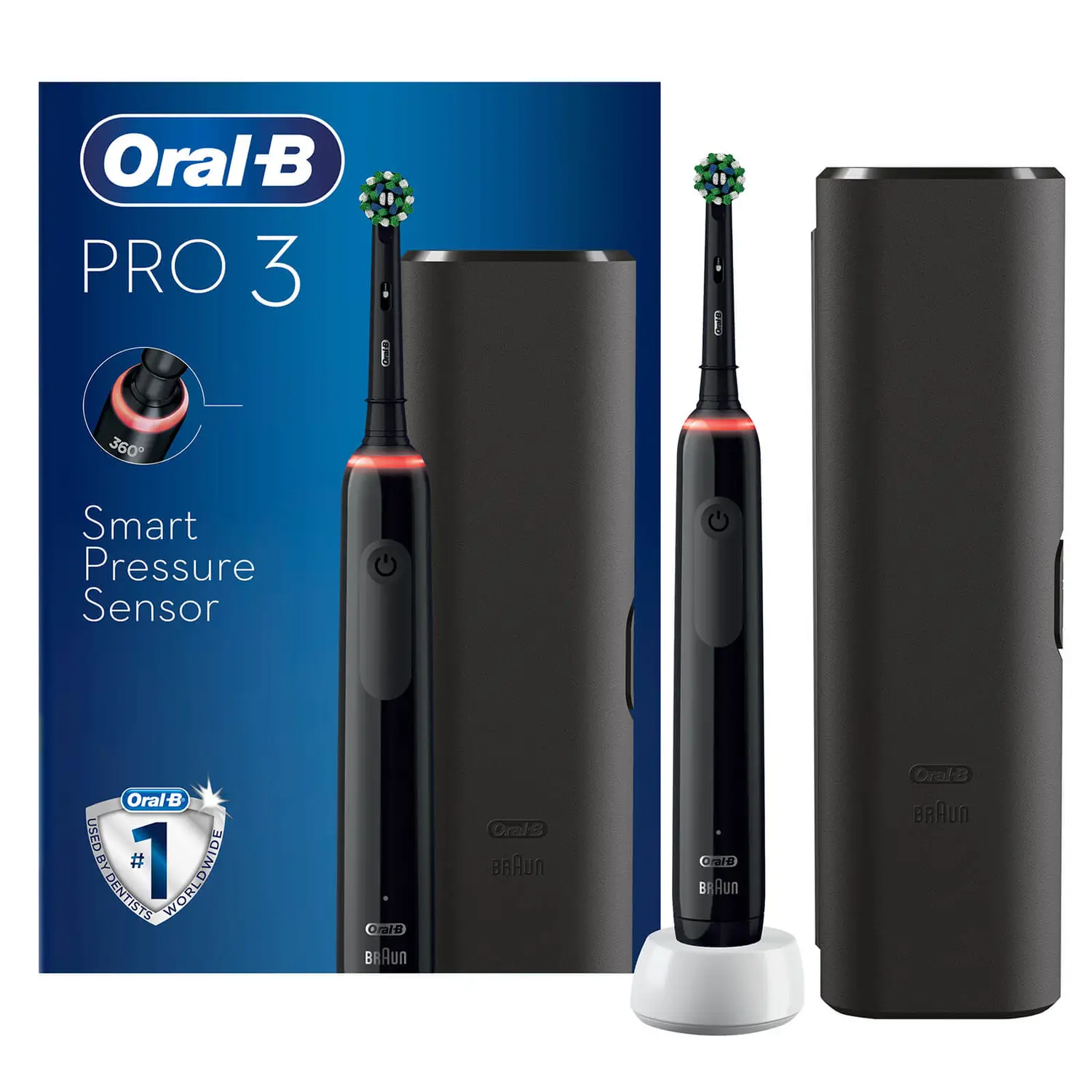 Oral-B Pro 3500 Cross Action Black Electric Toothbrush With Travel Case
