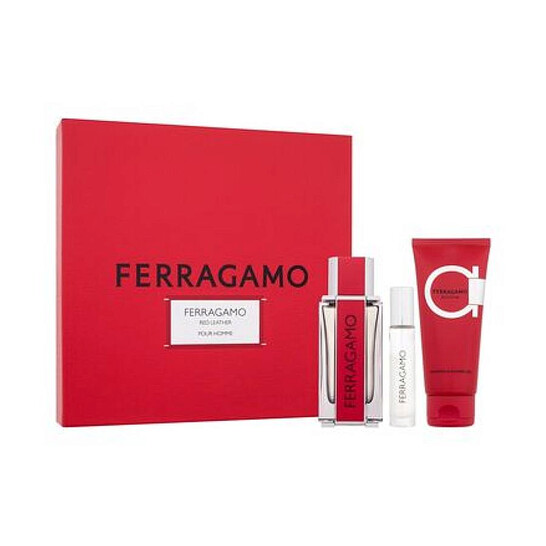Salvatore Ferragamo Red Leather Men’s Gift Set (EDP & Gel)